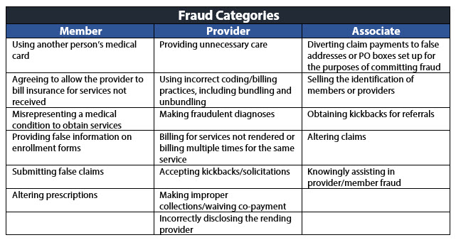 HMIG Types of Fraud Categories
