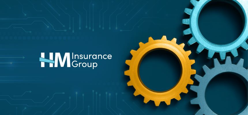 Image consisting of the HM Insurance Group logo along with gears representing the importance of having good partnerships that work well together